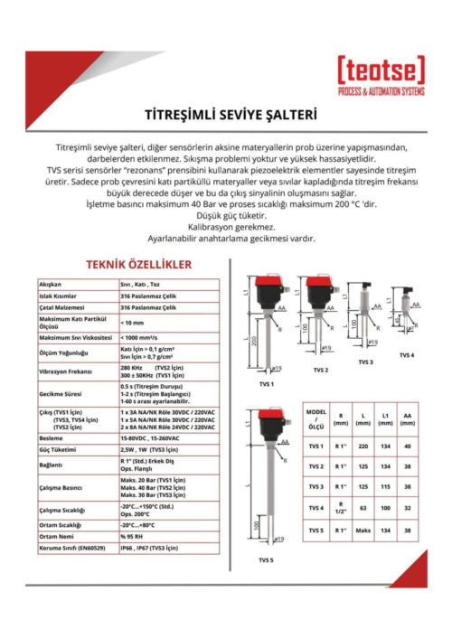 teotse çatal titreşimli şalter teknik bilgiler